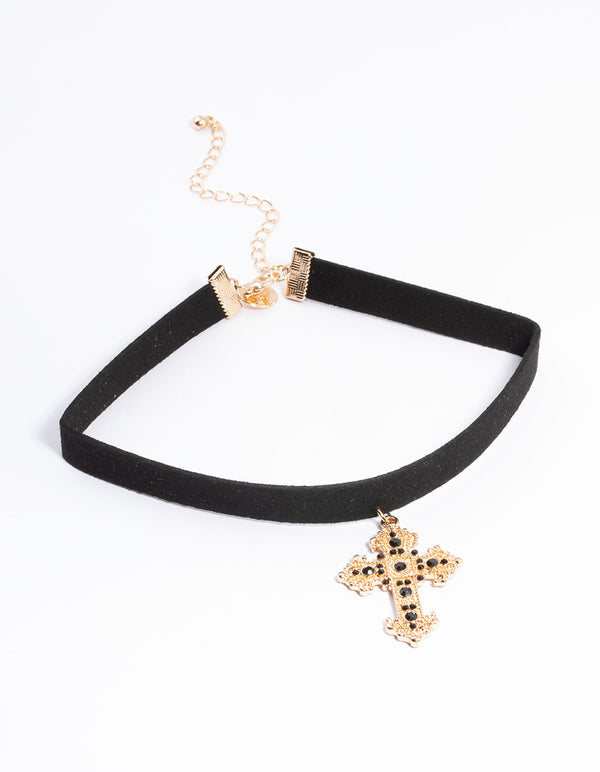 Gold Gem Cross Choker