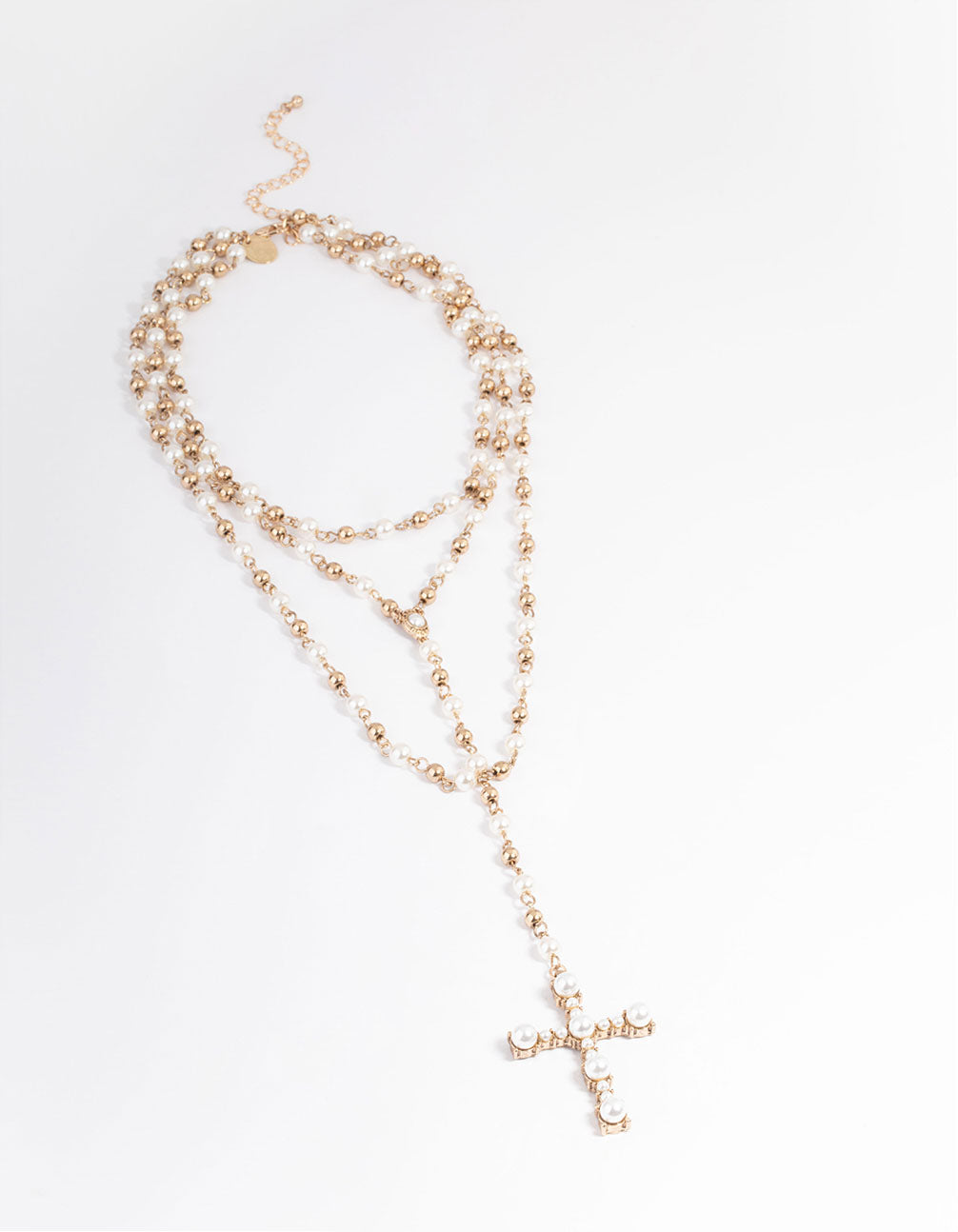 Pearl Long Beaded Cross Necklace