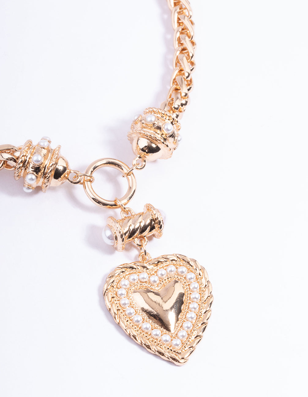 Gold Pearl Love Heart Necklace