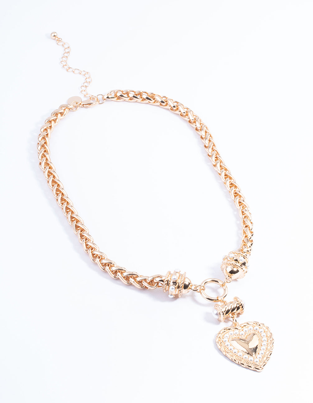 Gold Pearl Love Heart Necklace