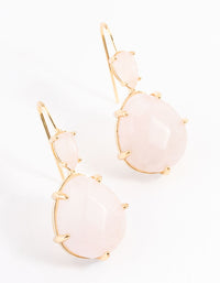 Gold Plated Rose Quartz Double Oval Drop Earring - link has visual effect only