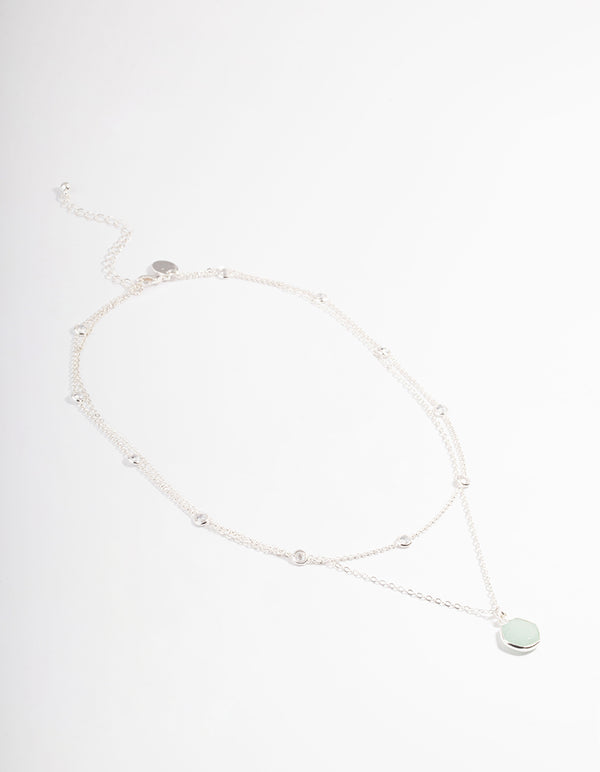 Silver Plated Amazonite Diamante Statement Layered Necklace