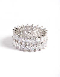 Silver Diamond Simulant Marquise Statement Ring - link has visual effect only