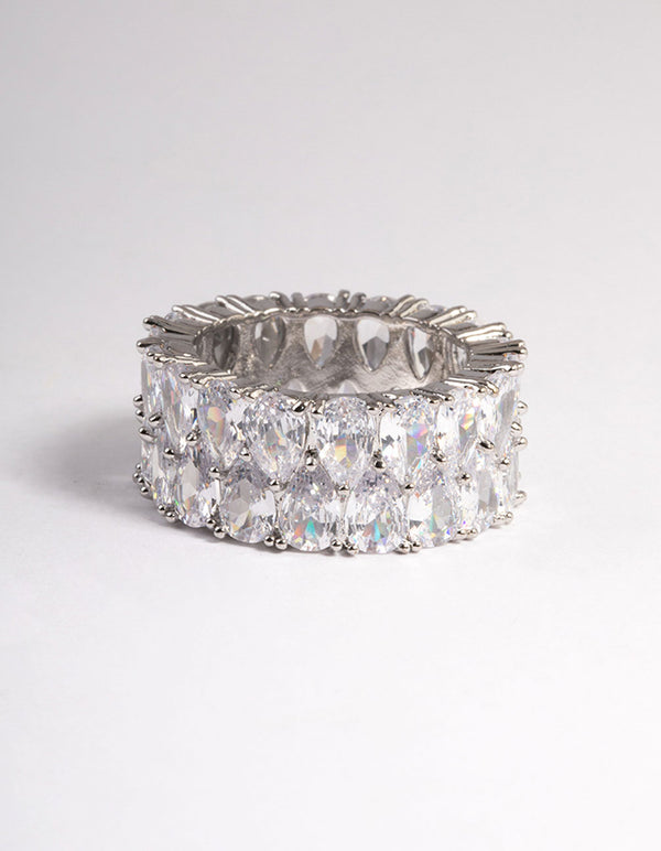 Diamond Simulants Silver Wide Statement Ring