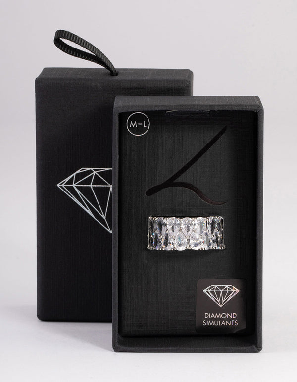 Diamond Simulants Silver Wide Statement Ring