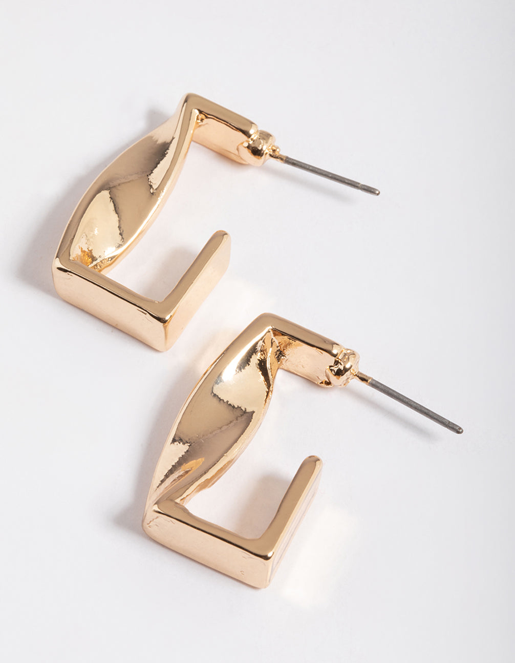 Gold Square Twist Hoop Earrings