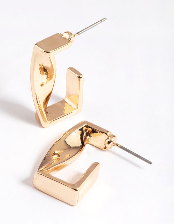Gold Square Twist Hoop Earrings
