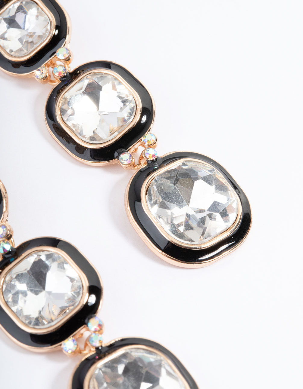Black Square Stone Enamel Drop Earrings