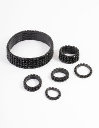 Gunmetal Diamante Cupchain Bracelet & Ring Set - link has visual effect only