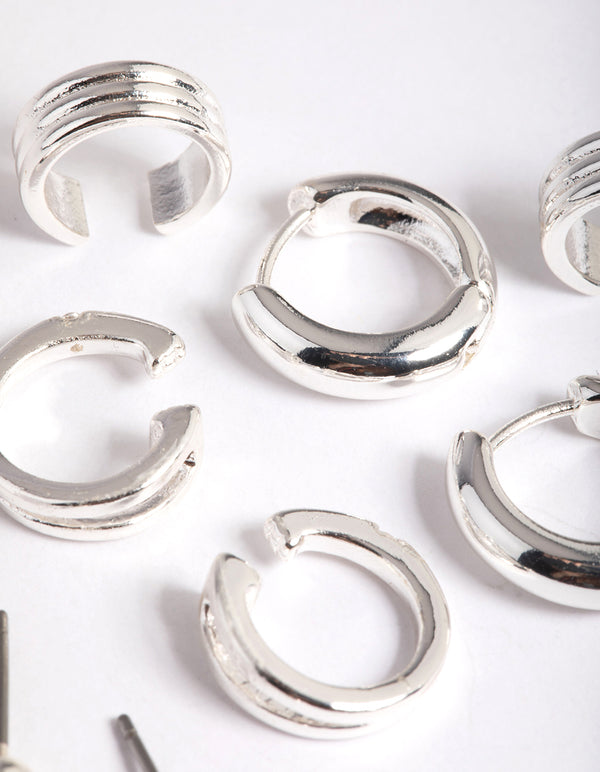 Silver Basic Huggie & Cuff Earrings 8-Pack
