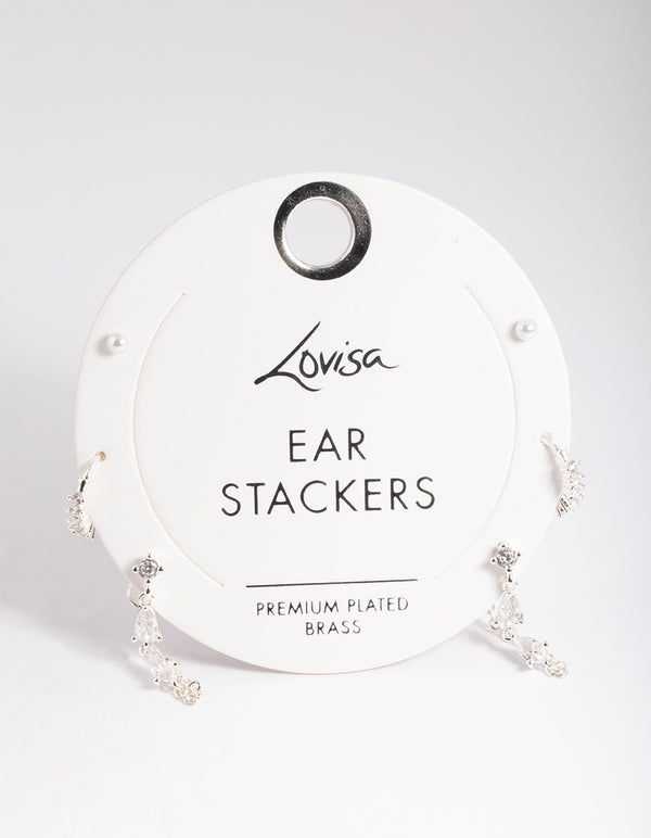 Silver Plated Brass  Cubic Zirconia Pear Chain Earring 6-Pack