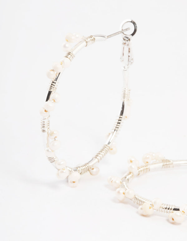 Silver Plated Freshwater Pearl Hoop Earrings