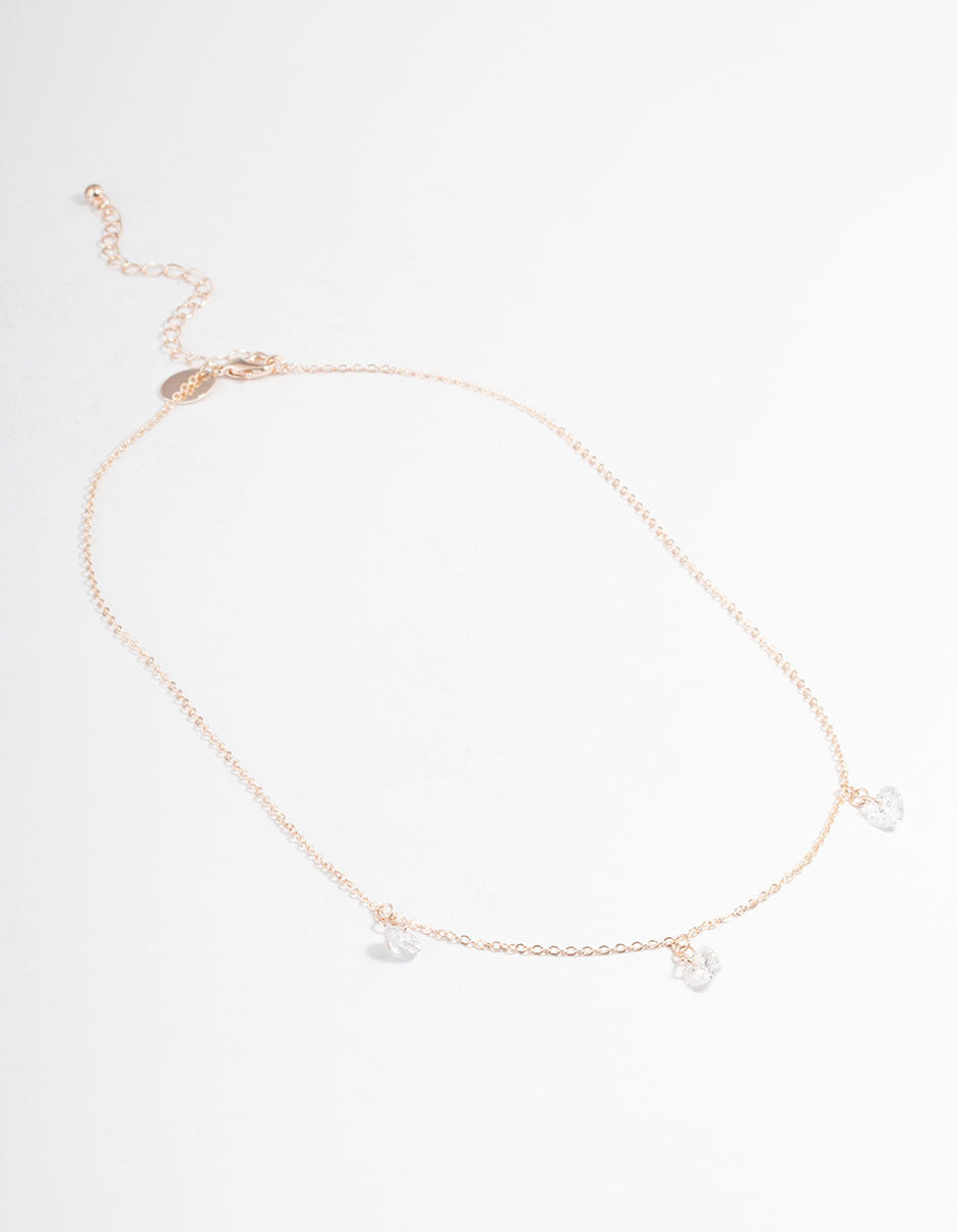 Rose Gold Cubic Zirconia Heart Droplet Necklace
