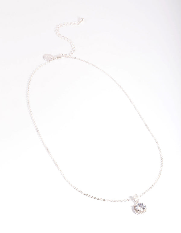 Silver Pretty Diamante Pendant Necklace