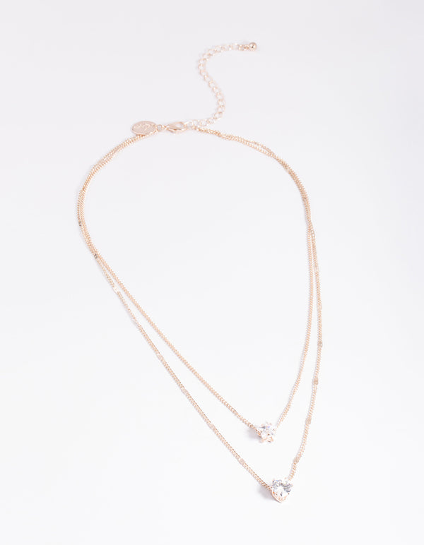 Rose Gold Star & Heart Basic Diamante Necklace