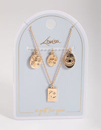 Gold Oval Celestial & Eye 4 Chain Necklace - link has visual effect only