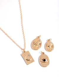 Gold Oval Celestial & Eye 4 Chain Necklace - link has visual effect only