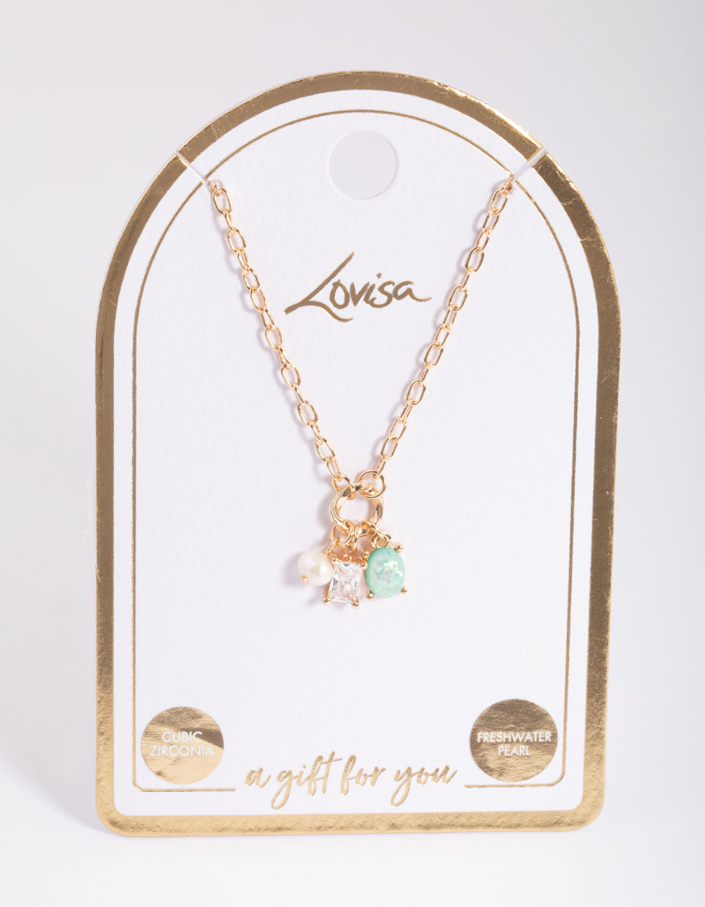 Gold Freshwater Pearl & Diamante Cluster Pendant Necklace