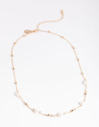 Gold Freshwater Pearl Ball Station Necklace - link has visual effect only