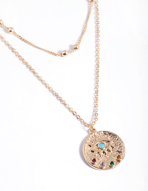 Gold Evil Eye Layered Disc Necklace