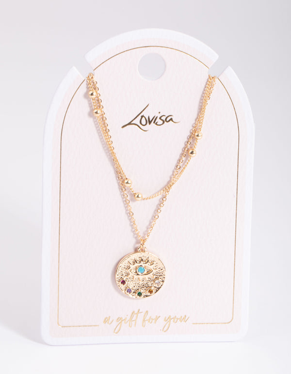 Gold Evil Eye Layered Disc Necklace