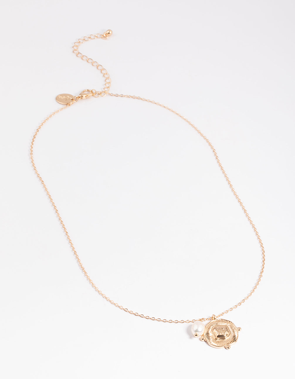 Gold Freshwater Pearl & Coin Pendant Necklace