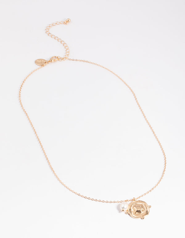 Gold Freshwater Pearl & Coin Pendant Necklace