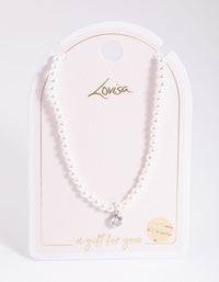 Silver Classic Pearl & Diamante Necklace - link has visual effect only