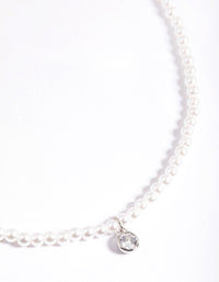 Silver Classic Pearl & Diamante Necklace - link has visual effect only