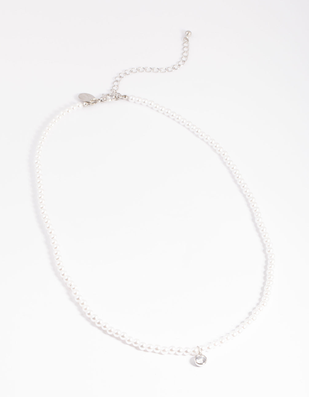 Silver Classic Pearl & Diamante Necklace