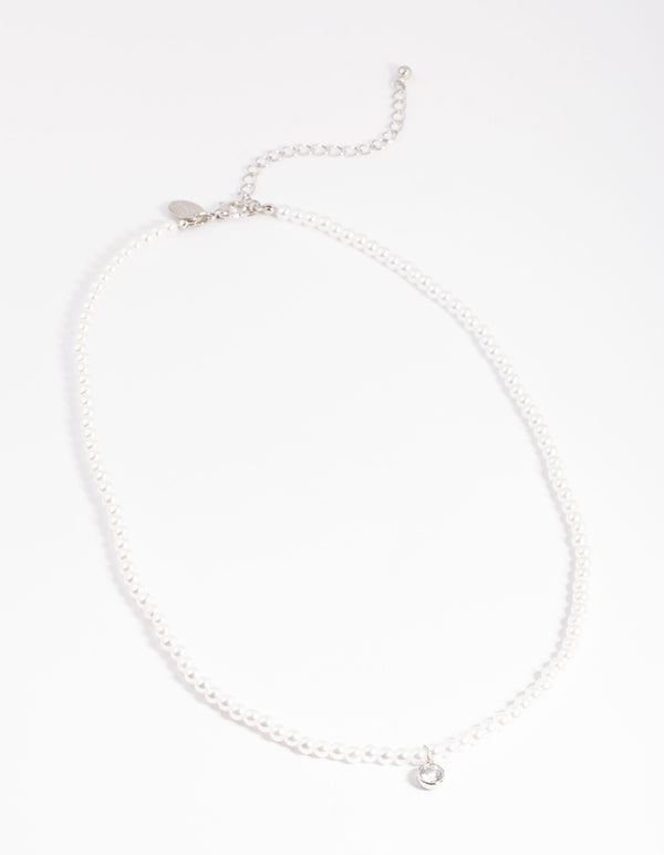 Silver Classic Pearl & Diamante Necklace