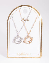 Mixed Metal Diamante Saturn Necklace Pack - link has visual effect only