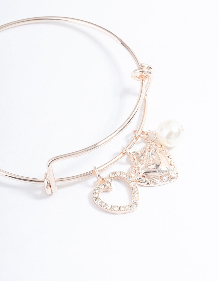 Rose Gold Pearl & Heart Charm Bracelet
