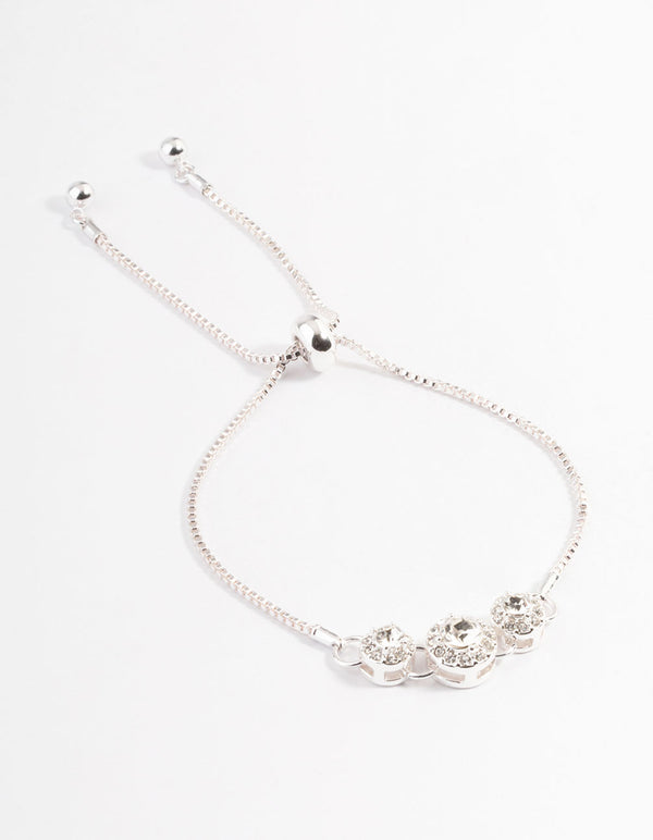 Silver Dainty Triple Diamante Circle Bracelet