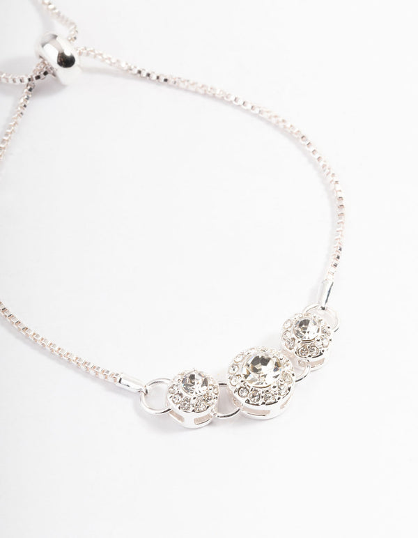Silver Dainty Triple Diamante Circle Bracelet