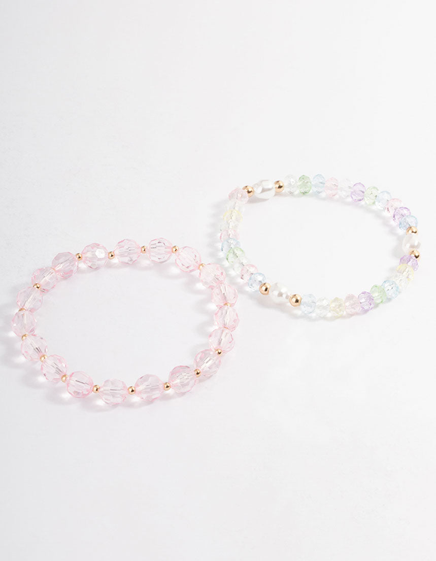 Gold Pearl & Facet Bead Stretch Bracelet