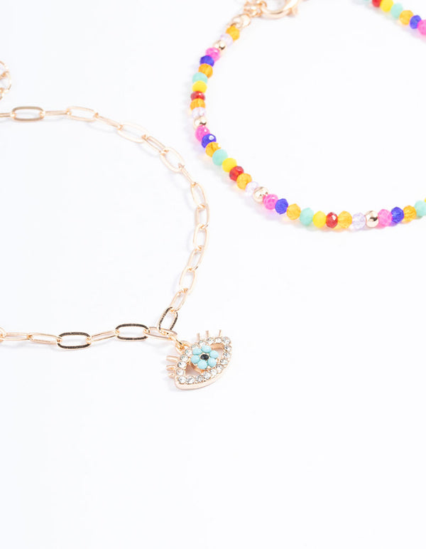 Gold Bead & Evil Eye Bracelet Pack