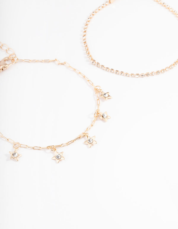 Gold Dainty Pearl & Star Charm Bracelet Pack