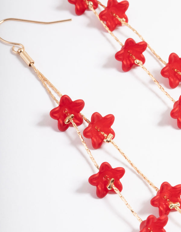 Red Bell Flower Drop Earrings