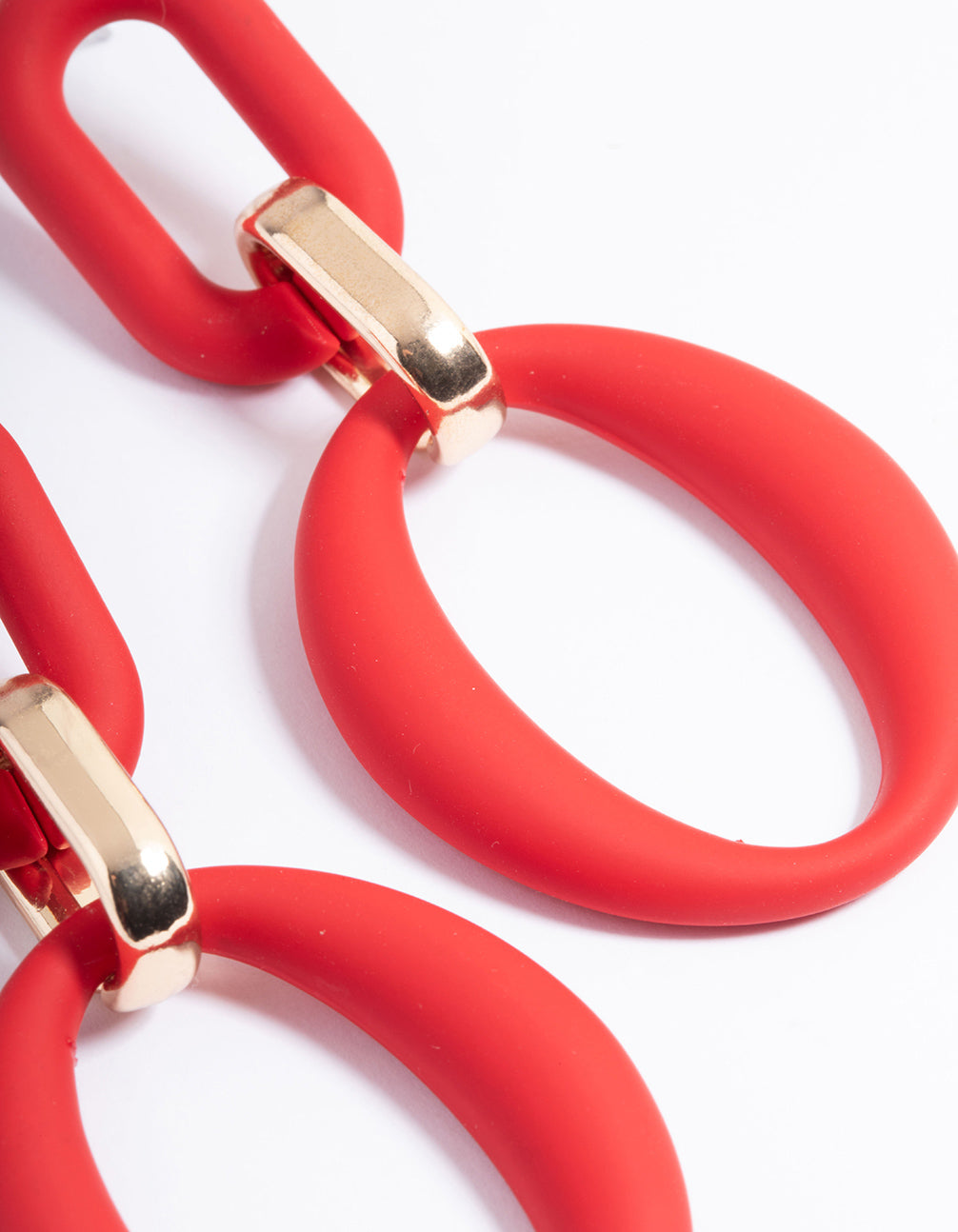 Red Rubber Coated Link Drop Earrings