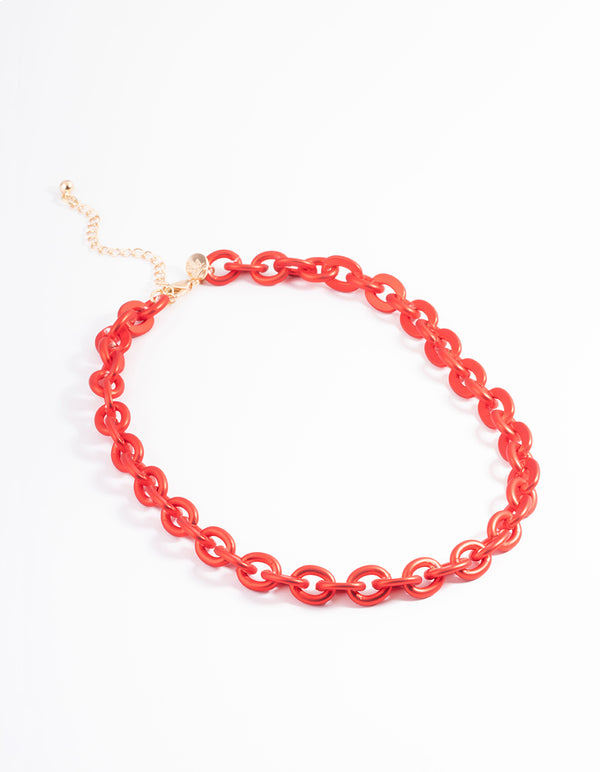 Red Metallic Coated Chain Necklace