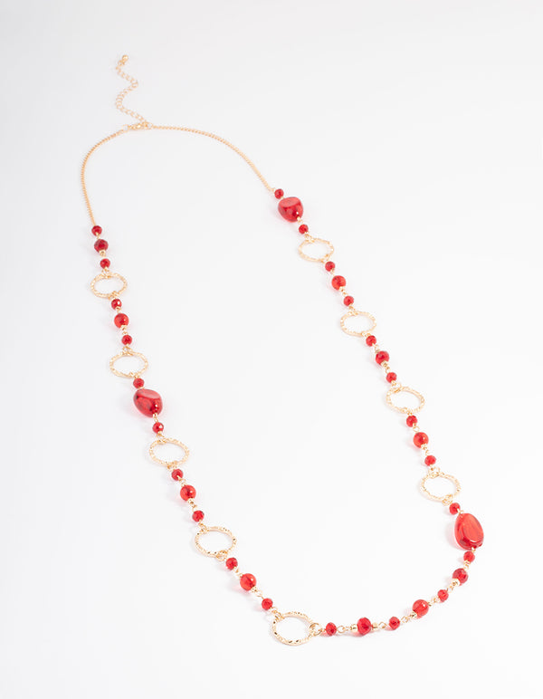 Red Crater Hoop & Bead Necklace