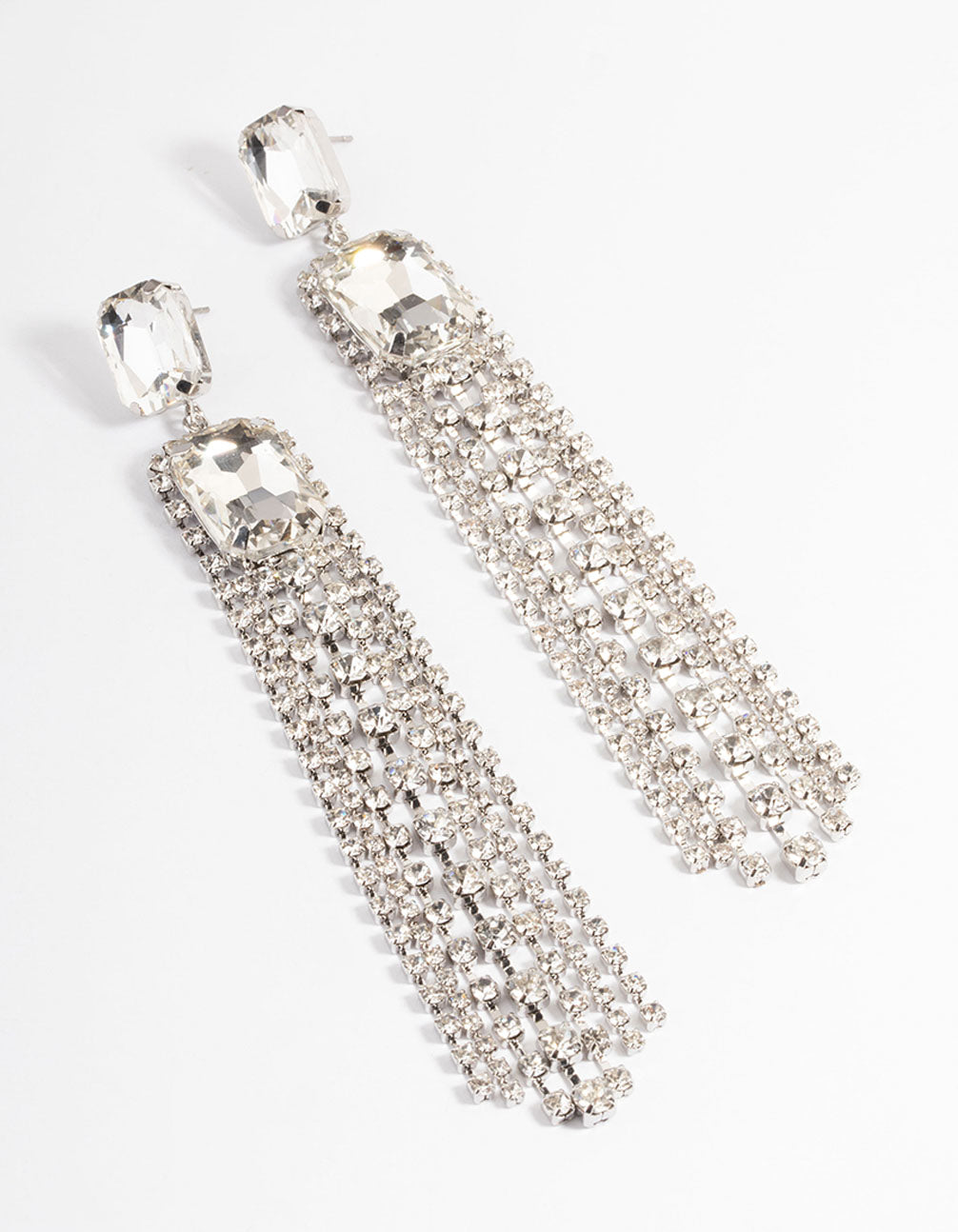Rhodium Statement Diamante Cupchain Drop Earrings