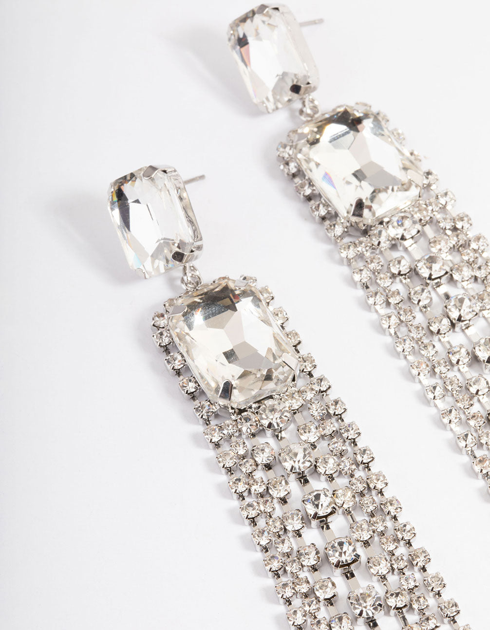 Rhodium Statement Diamante Cupchain Drop Earrings