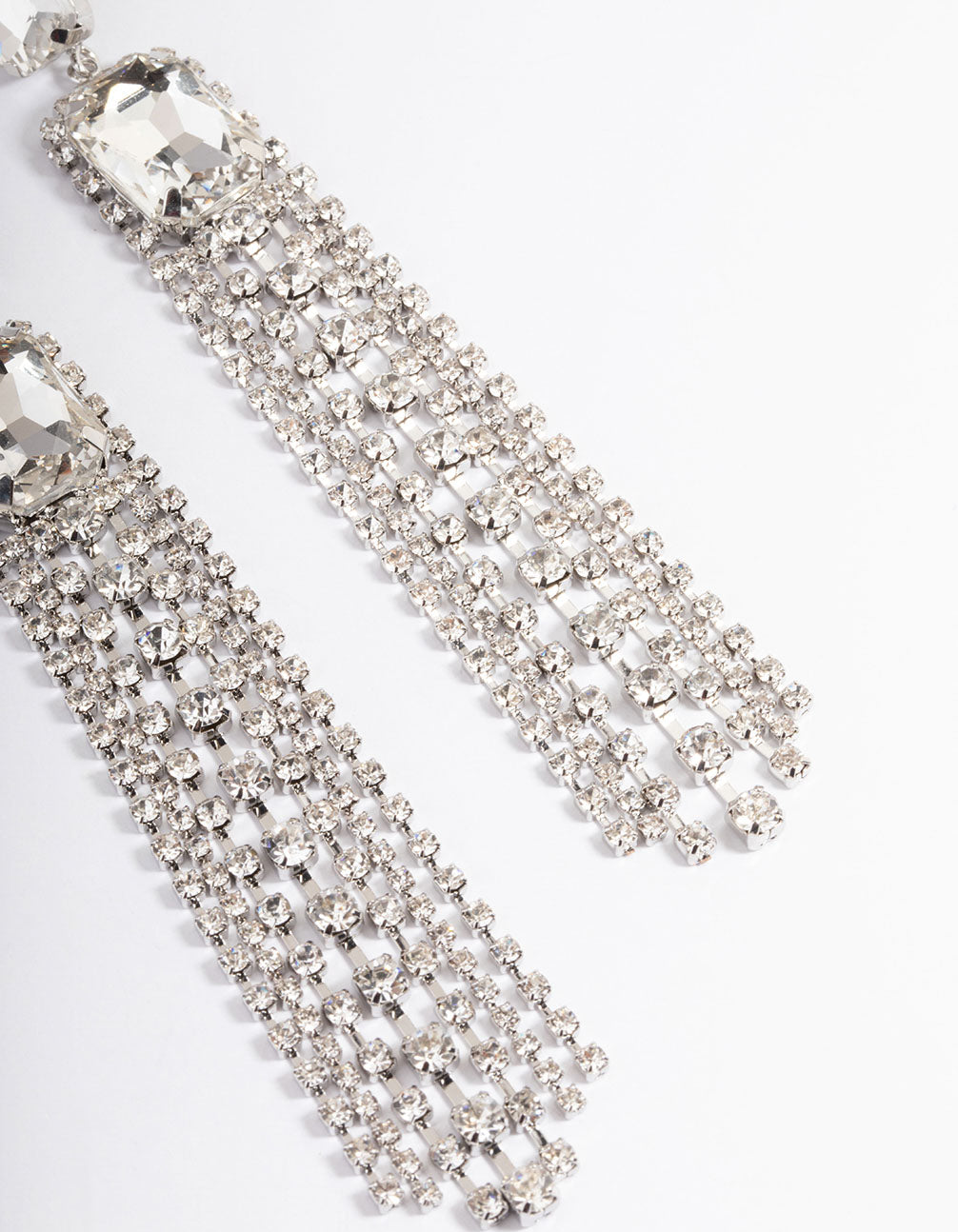 Rhodium Statement Diamante Cupchain Drop Earrings