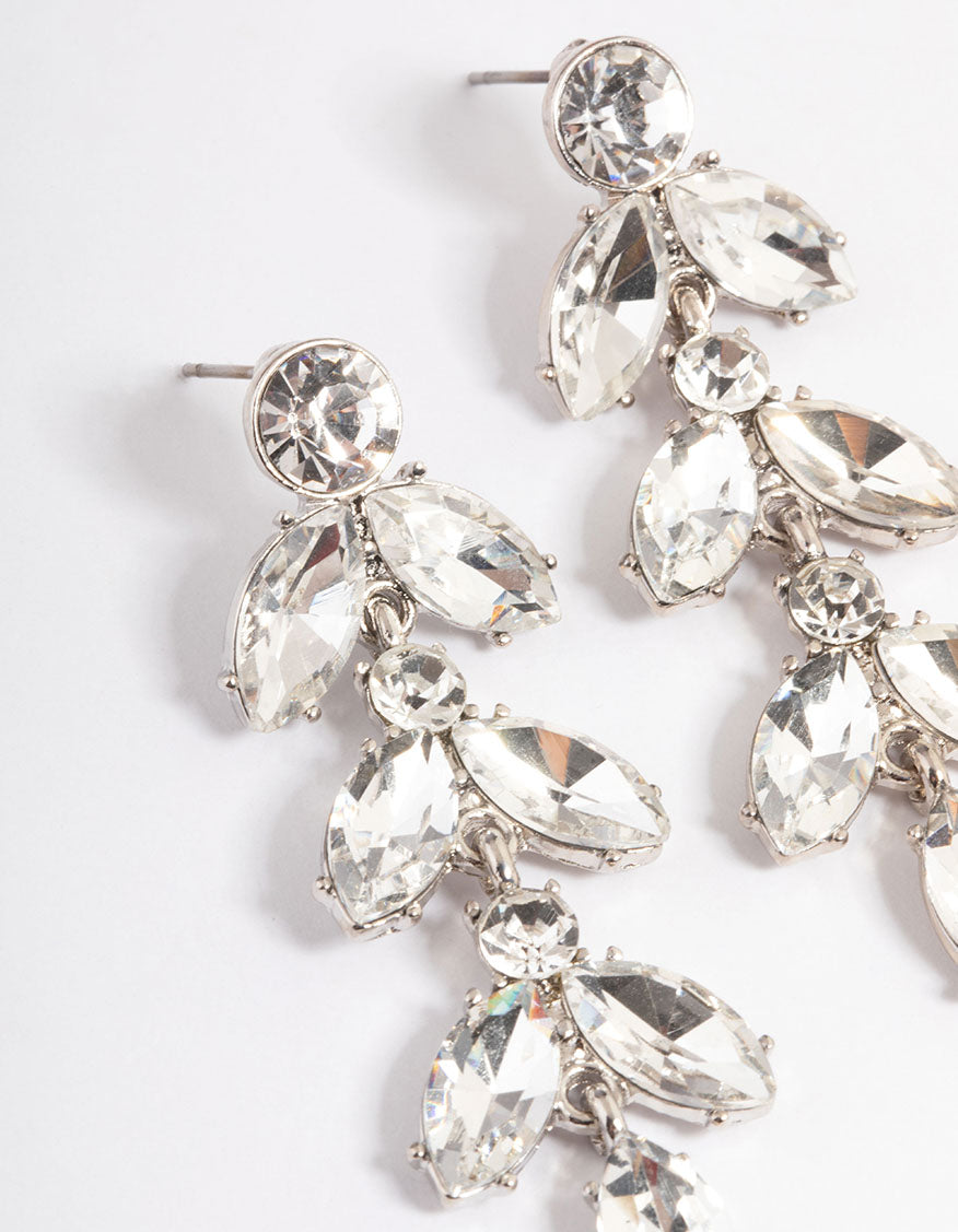 Silver Mini Stone Leaf Drop Earrings