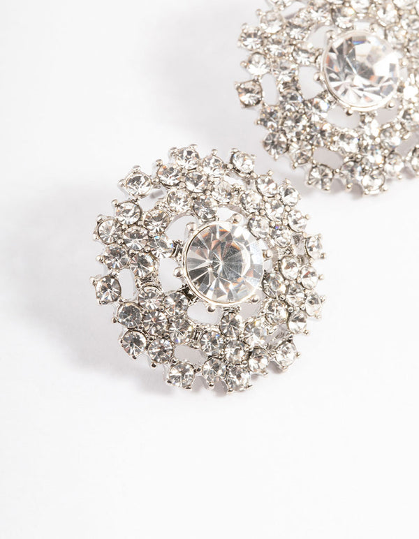 Silver Statement Grand Diamante Stud Earrings