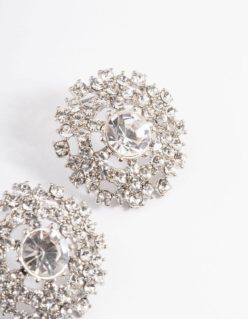 Silver Statement Grand Diamante Stud Earrings