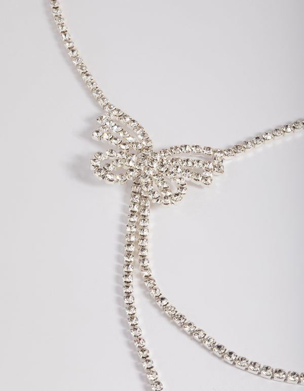 Silver Diamante Butterfly Drop Choker