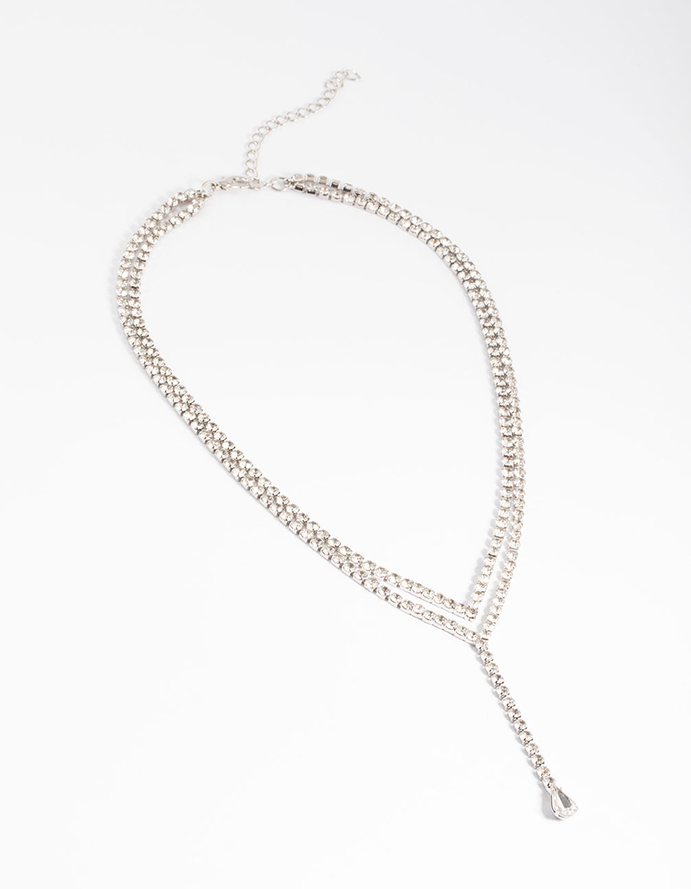 Silver Double Row Teardrop Chain Y-Necklace